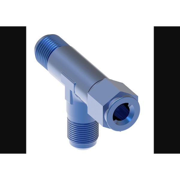 Run On Tee -6 AN Male To -6 AN Female, Aluminum, Blue, Single